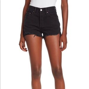 Levi’s 501 high waisted black denim shorts